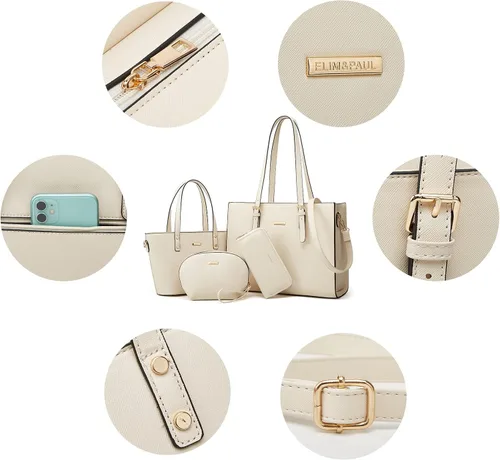 Miniatura 50 de Juego de 4 bolsas modernos para mujer de cuero sintético: bolso tote, bolso de hombro, bolso de mano y cartera.