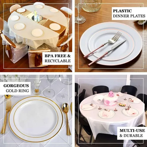 Miniatura 3 de Efavormart - Paquete de 10 platos redondos desechables de plástico Très Chic de 6 pulgadas con borde dorado, platos de postre de alta calidad