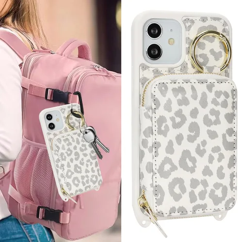 Miniatura 3 de Funda tipo cartera con bandolera para iPhone 12, bolso de mano de piel sintética con cremallera, funda tipo cartera con cierre de solapa con función