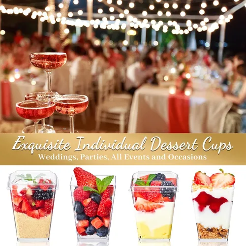 Miniatura 4 de TOFLEN Paquete de 100 Tazas de Postre de Plástico de 5 oz con Tapas para Fiestas, Mini Tazas de Postre con Cucharas Tazas Shooter de Postre