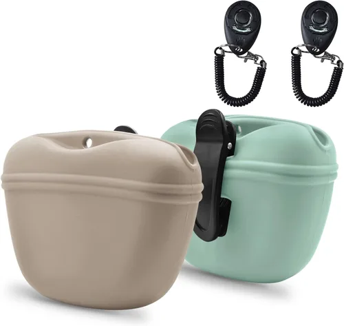 Miniatura 23 de AUDWUD Bolsa de Silicona para Premios de Perro, Con Clicker de Entrenamiento para Perros, Contenedor de Entrenamiento Portátil con Clip, Conveniente