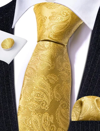 Miniatura 86 de Barry.Wang - Juego de corbata de seda para hombre, diseño de cachemira, pañuelo y gemelos de bolsillo
