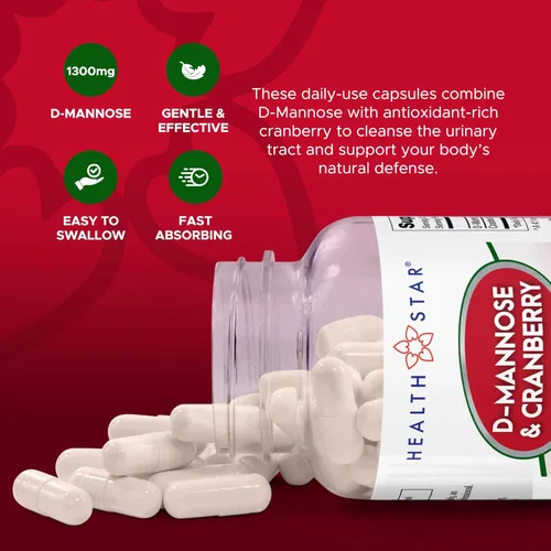 Miniatura 3 de D-manosa y arándano 1300 mg de Health Star Suplemento de salud del tracto urinario vegano y sin OMG Defensa UTI y apoyo de la vejiga