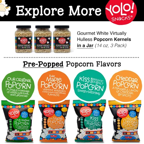 Miniatura 9 de YOLO! Granos de Palomitas de Maíz Gourmet Virtualmente Sin Cáscara, Maíz para Palomitas Mariposa Blanco Premium, Sin OGM, Sin Gluten, Vegano, Bolsa