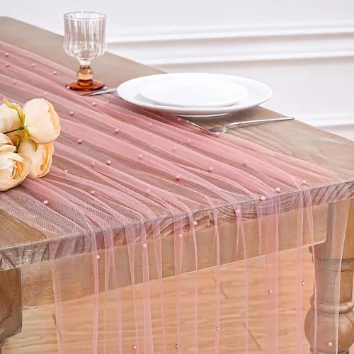 Miniatura 40 de LuoluoHouse Camino de Mesa de Perla para Centros de Mesa de Boda: Camino de Mesa de Perla de 10 pies, Decoración de Mesa de 29x120 Pulgadas de Tul