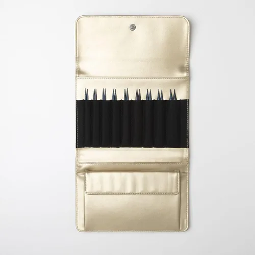 Miniatura 3 de Knit Picks Opciones Juego de agujas de tejer intercambiables de madera con estuche y marcadores de puntada (azul y dorado)