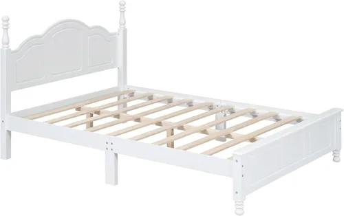 Miniatura 3 de Merax Cama clásica retro de madera maciza con cabecero, marco de cama matrimonial, no necesita somier, fácil de montar, color blanco