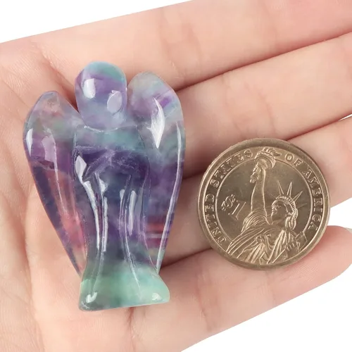 Miniatura 3 de Artistone Estatua de ángel guardián de fluorita arco iris, piedras de ángel, hechas a mano, con caja de regalo, 2 pulgadas