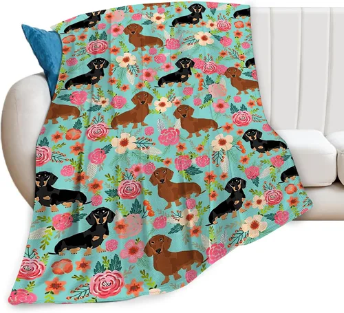 Jinflower Manta de Perro Salchicha Bonito Patrón de Perro Salchicha Manta de Tiro para Niñas Niños Adultos Súper Suave Cálida Acogedora Manta de