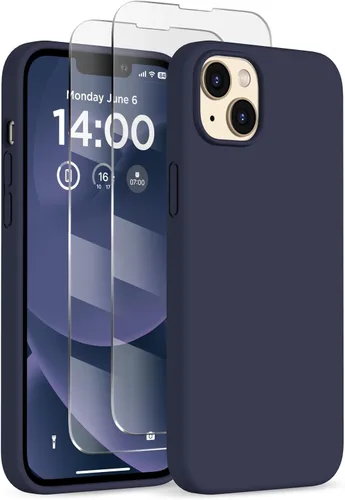 Miniatura 15 de Funda de silicona diseñada para iPhone 14 Plus, con 2 protectores de pantalla, funda protectora de cuerpo completo a prueba de golpes, funda delgada