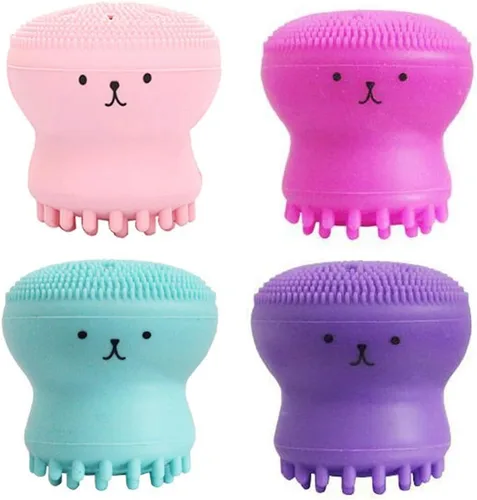 Cute Little Octopus - Cepillo de limpieza facial de silicona para limpieza profunda, exfoliante, removedor de maquillaje, masaje (4 unidades, rosa,