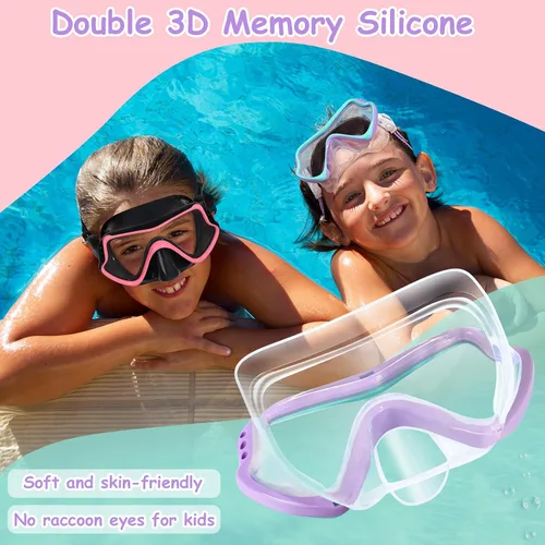 Miniatura 5 de Gafas de natación para niños con cubierta de nariz para jóvenes de 8 a 15 años, antivaho HD Visión Gafas de piscina gafas de natación de agua Rosa