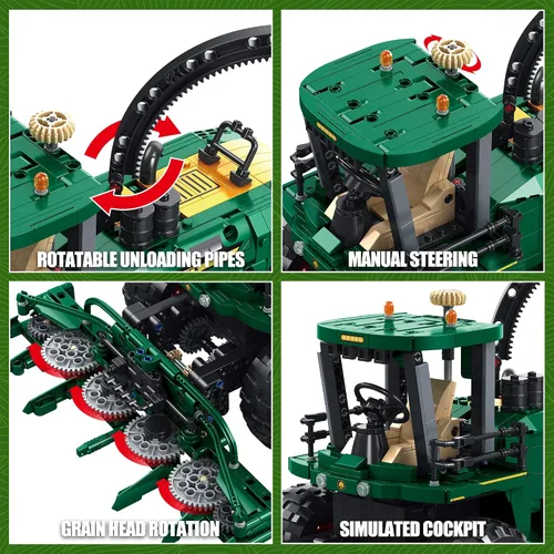 Miniatura 5 de TYCOLE Technic - Juego de bloques de construcción de tractor, camión de granja y cosechadora, juguetes de construcción con cabeza de grano móvil
