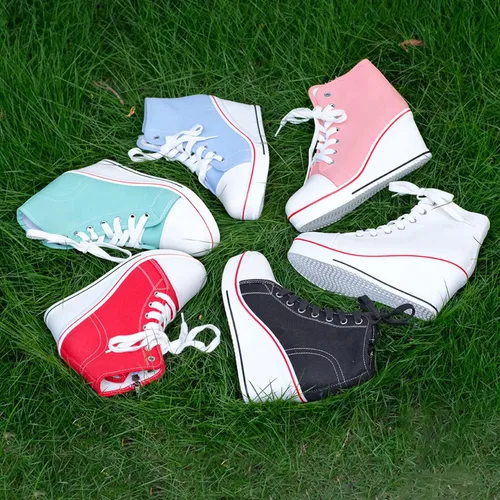 Miniatura 5 de Hurriman Wedge Sneakers for Women, High Heel Platform High Top Canvas Shoes Lace up Zipper Fashion Sneakers, Tenis Zapatos de Cuña Plataforma Tacón