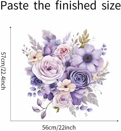 Miniatura 6 de Calcomanías de pared de flores de margaritas y rosas moradas, calcomanías de pared de arte floral romántico en acuarela extraíble, vinilo extraíble