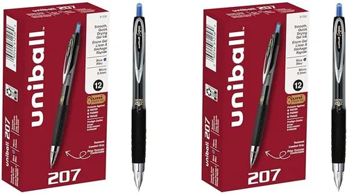 Miniatura 16 de Bolígrafos de gel retráctiles Uni-Ball 207, punta ultra micro (0.38 mm), negro, paquete de 12