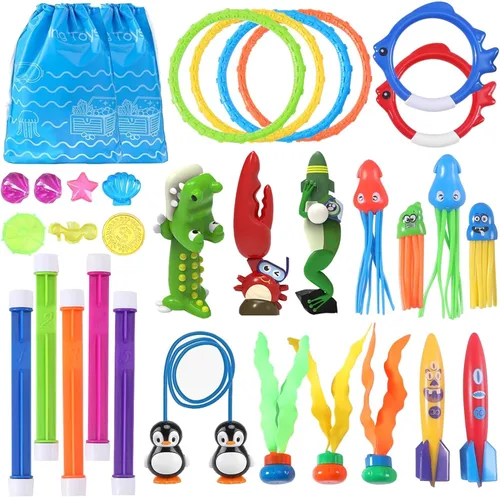Miniatura 9 de 40 piezas de juguetes de buceo de piscina de verano para niños de 3 a 12 años, divertido juego de natación, juguete de hundimiento, regalos Verde