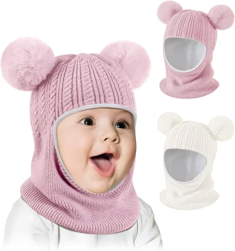 Baby Winter Hat Scarf Set 2 Pack, Toddler Beanie Hats Girl Boy with Neck Warmer, Beanie for Kids Knit Warm for Cold Weather