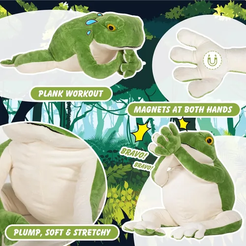 Miniatura 3 de BRINJOY Rana gigante de peluche, rana verde de felpa grande de 28 pulgadas con imán, calcomanías de Navidad, rana realista de peluche grande