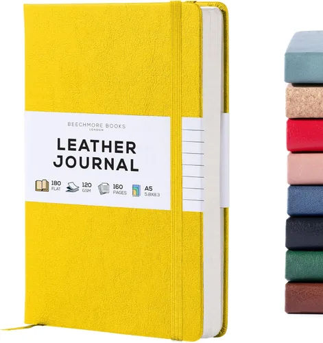 Miniatura 32 de BEECHMORE BOOKS Cuaderno rayado, 5.8 x 8.3 pulgadas, páginas rayadas A5, 160 páginas, diarios de cuero de tapa dura para mujeres, hombres, escritura