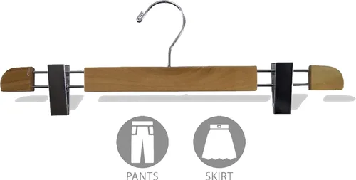 Miniatura 3 de Elegante colgador de madera con perfil bajo y clips ajustables extragrandes, perchas para pantalones o faldas con gancho giratorio cromado de 360