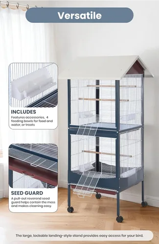 Miniatura 3 de Garvee Jaula para pájaros, jaula para pájaros extra grande de 66 pulgadas de alto, con bandeja extraíble, techo impermeable, fácil de limpiar