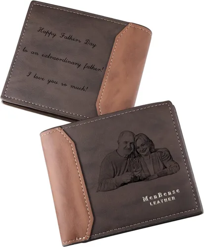 Miniatura 28 de INBLUE Billetera plegable grabada personalizada, cartera de cuero personalizada con foto y texto grabado, regalos para hombres, marido, papá, hijo