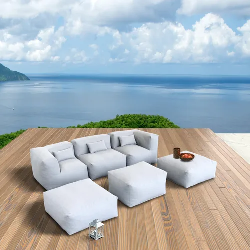 ANNYH PortoCervo - Juego de 6 muebles de patio para exteriores que combina 1 silla central y 2 sillas esquineras, 3 otomanas, sillas de puf rellenas