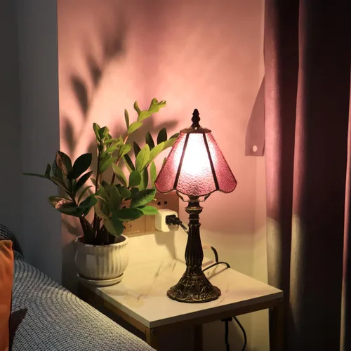 Miniatura 12 de Tiffany Style Table Lamp White Diamond Stained Glass Lamp 14 Inch Small Lamp,Desk Lamps,6X6X14 Inch,Bronze Resin Base, Antique Lamp,Mini Accent