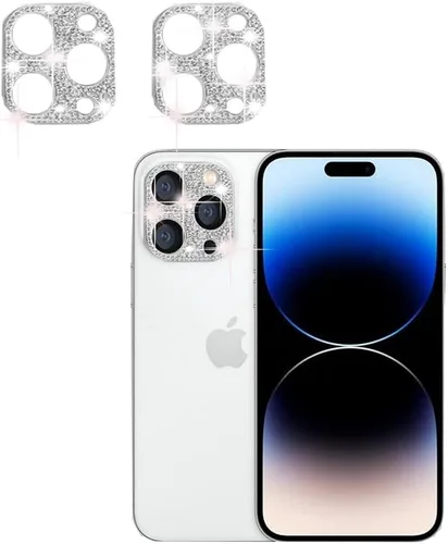 Miniatura 12 de [Paquete de 2] Protector de lente de cámara de cristal brillante para iPhone 11/iPhone 12 mini, cubierta de cámara trasera de diamante con purpurina