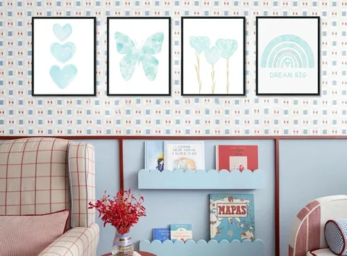 Miniatura 5 de ULEGIE Decoración de Habitación para Niña Pequeña, Arte de Pared Azul para Habitación de Niñas Nursery Sueña en Grande Juego de 4 Impresiones