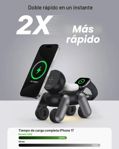 Miniatura 6 de UEQ Estación de carga inalámbrica 3 en 1 para dispositivos Apple, soporte de cargador inalámbrico plegable con luz nocturna para iPhone 17 Air 16 15