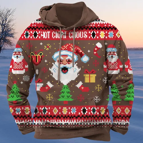 Miniatura 3 de Sudadera de Navidad para Hombres de Manga Larga con Capucha Gráfica de Moda Casual Holgada con Estampado de Santa Claus Tops Pullover de Navidad