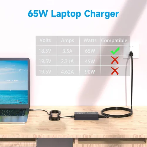 Miniatura 5 de Cargador para portátil de 65 W compatible con HP Pavilion G6 G7 DV7 DV6 DV5 DV4 G72 G71 G60 G61 G62 DM4, EliteBook 8440P 8460P 8460W, Probook 4320S