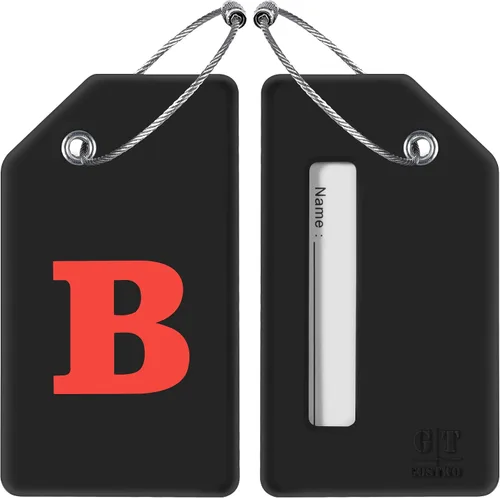 Miniatura 2 de Paquete de 2 etiquetas iniciales para equipaje, etiquetas de silicona para maletas con tarjeta de identificación de privacidad y lazo de metal