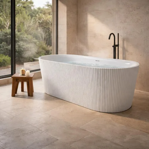 Miniatura 13 de ANZZI Bañera independiente de acrílico de 59 pulgadas de fondo plano Bañera de remojo White Mone Series Diseño compacto construido en desbordamiento