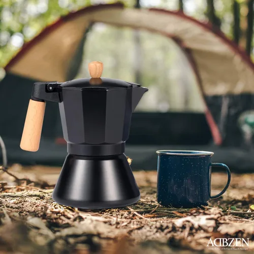 Miniatura 8 de Moka Pot - Cafetera para estufa, estilo italiano, cafetera clásica con mango de madera natural (3 tazas)