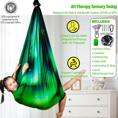 Miniatura 2 de Columpio sensorial para niños y adultos con capacidad para hasta 300 libras en interiores y exteriores, columpio de terapia de abrazo de doble capa