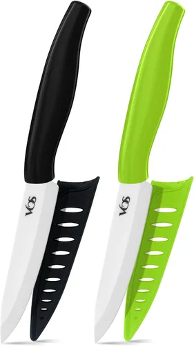 Miniatura 7 de Vos Cuchillo de pelar de cerámica - Hoja de circonia de 4 pulgadas con funda protectora - Cuchillo de cocina para frutas y verduras (Negro)