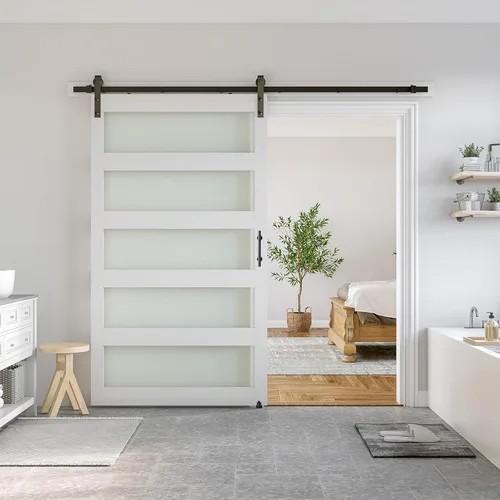 Miniatura 23 de SMARTSTANDARD Puerta de granero de vidrio de 36 x 84 pulgadas con kit de herramientas de 6.6 pies incluido, vidrio de 5 paneles, requiere montaje