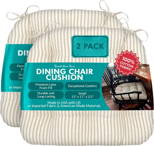 Miniatura 51 de Barnett Home Decor Ticking Stripe Berlin Blue - Almohadilla para silla de comedor con lazos, tamaño mediano 18, relleno de espuma de látex, lavable