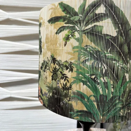 Miniatura 4 de Pantalla de bambú con diseño de plantas tropicales, adecuada para lámparas de pie y lámparas de escritorio, translúcida en forma de cubo, decoración