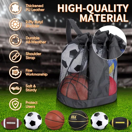 Miniatura 3 de Lenwen Juego de 6 pelotas deportivas para niños y adolescentes, incluye balón de fútbol de baloncesto de tamaño oficial con bolsas