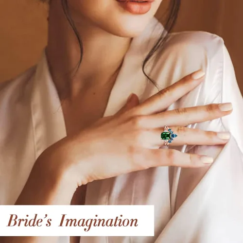 Miniatura 6 de JIANGYUE Anillos apilables de circonita cúbica verde esmeralda para mujer, oro rosa, blanco, corona, juego de anillos de boda, joyería para el día