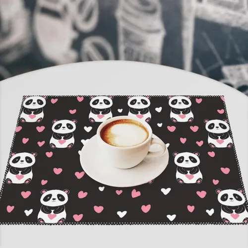 Miniatura 7 de Panda Print Placemats Set of 6 Resistant Table Mats Washable Place Mats for Dinner Party Table Decoration