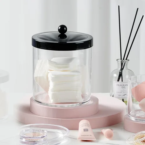Miniatura 2 de Tarros de plástico de alta calidad para boticario, soporte Qtip para baño, tocador, encimera, organizador de almacenamiento de acrílico transparente