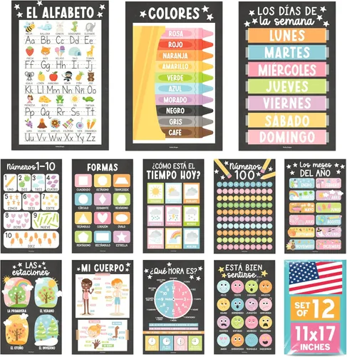 Miniatura 19 de Hadley Designs Carteles de español para el aula – 12 carteles educativos bilingües para decoraciones de aula de español imprescindibles, calendario