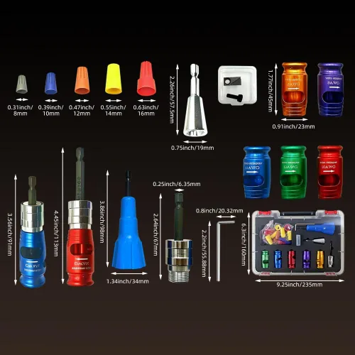 Miniatura 5 de Bigvendor 8 en 1 - Pelacables y herramienta Twister Juego de pelacables 6-14 AWG con 25 tapas de alambre, kit de 8 piezas para electricistas