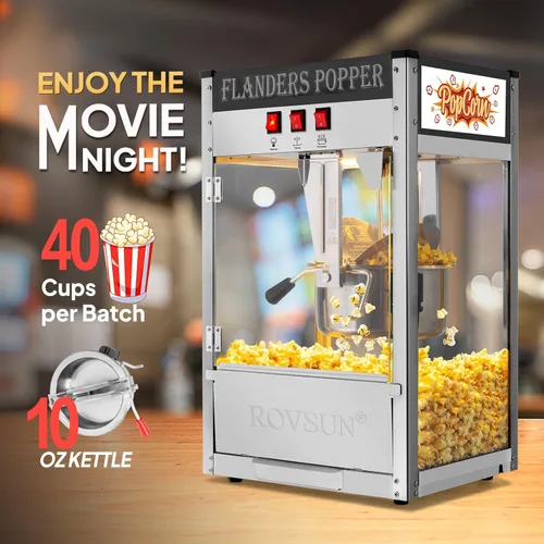 Miniatura 2 de Máquina de palomitas de maíz ROVSUN con hervidor de 10 onzas que hace hasta 4 galones, máquina de palomitas de maíz comercial de mostrador con Negro