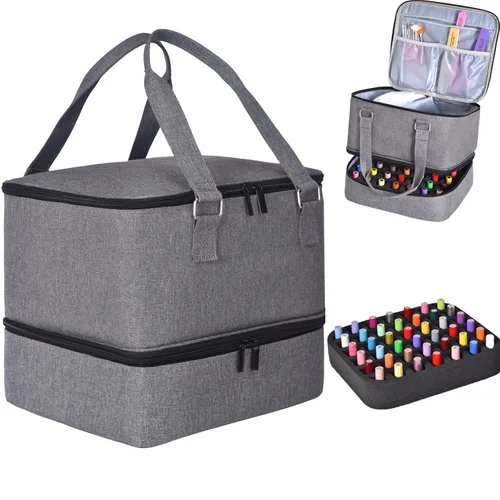 Estuche organizador de esmalte de uñas con capacidad para 42 botellas (0.5 fl oz) y lámpara de uñas, organizadores de uñas y almacenamiento para Gris